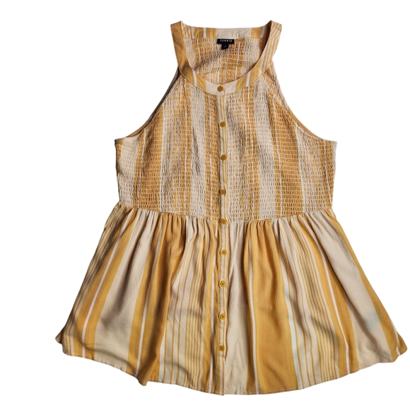 Torrid Yellow and Cream Sleeveless Button-Down Top - Picture 4 of 12